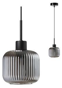 Lampa wisząca Maria czarna z przydymiono-szarym, ryflowanym kloszem