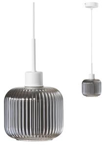 Lampa wisząca Maria biała z przydymiono-szarym, ryflowanym kloszem