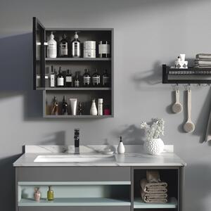 Szafka łazienkowa z lustrem, stal nierdzewna, czarna, 2 półki wewnętrzne, otwarta półka z mechanizmem Soft-Close, stal nierdzewna, montaż naścienny | 46 x 13,5 x 58 cm | 5,1 kg