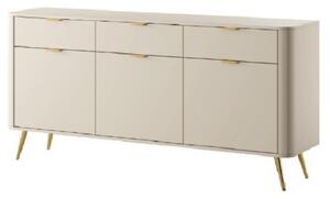 Komoda z szufladami i szafkami Oval beż piaskowy 163 cm, do salonu, do przedpokoju, wysoka, złote nóżki