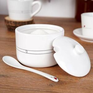 Cukierniczka z łyżeczką ceramiczna biała SERCE 300 ML