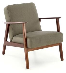 Oliwkowy fotel drewniany typu lisek w stylu vintage L3-P88