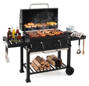 Duży grill węglowy na kółkach z pokrywą