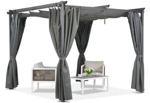 Antracytowa pergola tarasowa z zasłonami La Palma 3x3 Garden Point