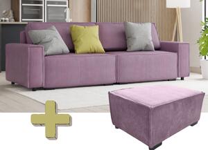 Rozkładana trzyosobowa sofa z taburetem SMART SET, lila