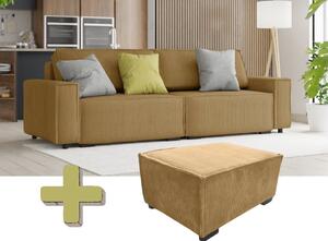 Rozkładana sofa trzyosobowa z pufą SMART SET, musztardowa