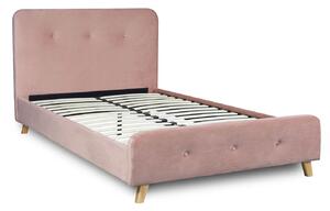 Różowe łóżko welurowe z zagłówkiem 120x200 - Entido