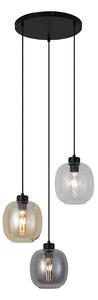Lampa wisząca czarna z bursztynowym, przydymionym i przezroczystym szkłem 3-źródła światła - Elena
