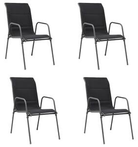 Krzesła ogrodowe, sztaplowane, 4 szt., stal i Textilene, czarne