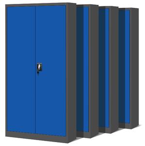 Zestaw 4x biurowa szafa metalowa na akta JAN, 900 x 1850 x 400 mm, antracytowo-niebieska