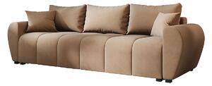 Jasnobrązowa welurowa sofa rozkładana z pojemnikiem B3-M33