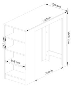 Stolik barowy pod hoker AKORD Biały 115 cm kolor Dąb Sonoma mat 4 półki 115x50x103 cm
