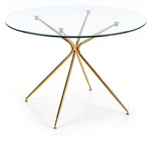 EMWOmeble Stół okrągły szklany 110 RONDO / blat - bezbarwny, nogi - złoty