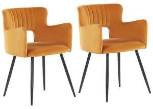 Zestaw 2 krzeseł do jadalni welurowe pomarańczowe metalowe nogi Sanilac Beliani