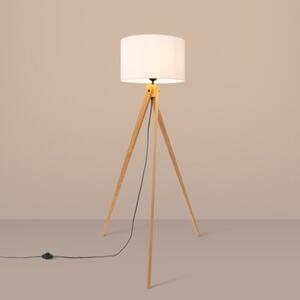 Lampa stojąca podłogowa z abażurem białym trójnóg drewniany 1xE27 15W NATT Sollux Lighting