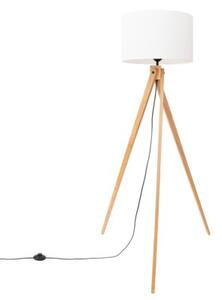 Lampa stojąca podłogowa z abażurem białym trójnóg drewniany 1xE27 15W NATT Sollux Lighting