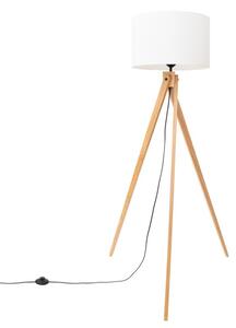 Lampa stojąca podłogowa z abażurem białym trójnóg drewniany 1xE27 15W NATT Sollux Lighting