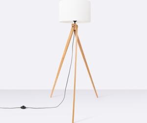 Lampa stojąca podłogowa z abażurem białym trójnóg drewniany 1xE27 15W NATT Sollux Lighting
