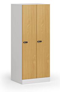 Szafa ubraniowa S1 obniżona 2-drzwiowa, 1500 x 600 x 500 mm, zamek mechaniczny z kodem, drzwi laminowane, buk