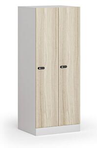Szafa ubraniowa S1 obniżona 2-drzwiowa, 1500 x 600 x 500 mm, zamek mechaniczny z kodem, drzwi laminowane, dąb naturalny