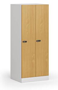 Szafa ubraniowa S1 obniżona 2-drzwiowa, 1500 x 600 x 500 mm, demontaż, zamek mechaniczny z kodem, drzwi laminowane, buk