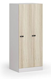Szafa ubraniowa S1 obniżona 2-drzwiowa, 1500 x 600 x 500 mm, demontaż, zamek mechaniczny z kodem, drzwi laminowane, dąb naturalny