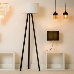 Lampa stojąca podłogowa skandynawska drewniany czarny trójnóg biały abażur 136 cm 1xE27 20W PIKO Zuma Line
