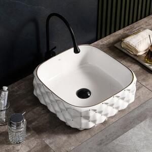 Umywalka nablatowa HYDROSAN PEARL-WH-GL-400 Kwadratowy Biały + Złoty pasek