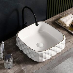 Umywalka nablatowa HYDROSAN PEARL-WH-GL-400 Kwadratowy Biały + Złoty pasek