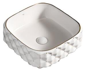 Umywalka nablatowa HYDROSAN PEARL-WH-GL-400 Kwadratowy Biały + Złoty pasek