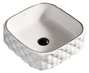 Umywalka nablatowa HYDROSAN PEARL-WH-GL-400 Kwadratowy Biały + Złoty pasek