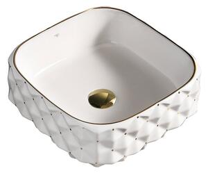 Umywalka nablatowa HYDROSAN PEARL-WH-GL-400 Kwadratowy Biały + Złoty pasek