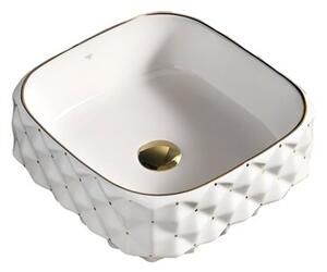 Umywalka nablatowa HYDROSAN PEARL-WH-GL-400 Kwadratowy Biały + Złoty pasek