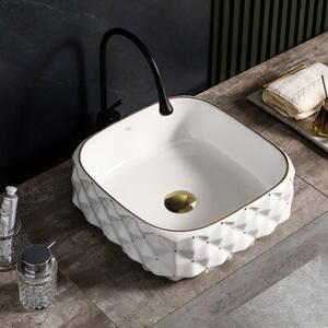 Umywalka nablatowa HYDROSAN PEARL-WH-GL-400 Kwadratowy Biały + Złoty pasek