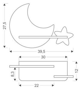 Kinkiet MOON szary LED 1x5W 250lm wym:27,5x39,5x12cm IP20 Candellux