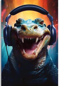 Obraz aligator ze słuchawkami
