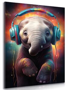 Obraz słoń ze słuchawkami