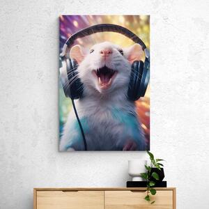 Obraz szczur ze słuchawkami