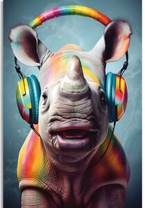 Obraz nosorożec ze słuchawkami