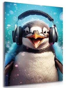 Obraz pingwin ze słuchawkami