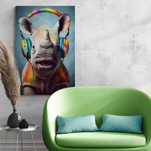 Obraz nosorożec ze słuchawkami