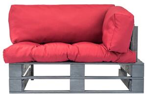 Sofa ogrodowa z palet z czerwonymi poduszkami, drewno sosnowe