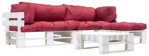4-częściowy zestaw mebli z palet, czerwone poduszki, drewno