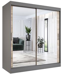 Szafa przesuwna z lustrami 180 cm antracyt + dąb sonoma R6-R95