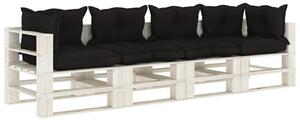 Ogrodowa sofa 4-osobowa z palet, z czarnymi poduszkami, drewno