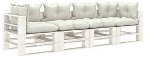 Ogrodowa sofa 4-osobowa z palet, z beżowymi poduszkami