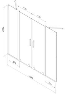 Mexen Velar Duo parawan nawannowy 2-skrzydłowy rozsuwany 150 x 150 cm, transparent, gun metal - 896-150-000-02-95