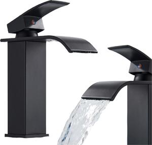 Bateria umywalkowa Ari Waterfall nablatowa, mosina, czarny mat, wylewka typu wodospad, gowica ceramiczna