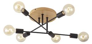 Lampa sufitowa Art Deco czarna z drewnem 6-punktowa - Sydney