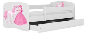 Łóżko dziecięce białe z szufladą 140x70 - Księżniczka i konik